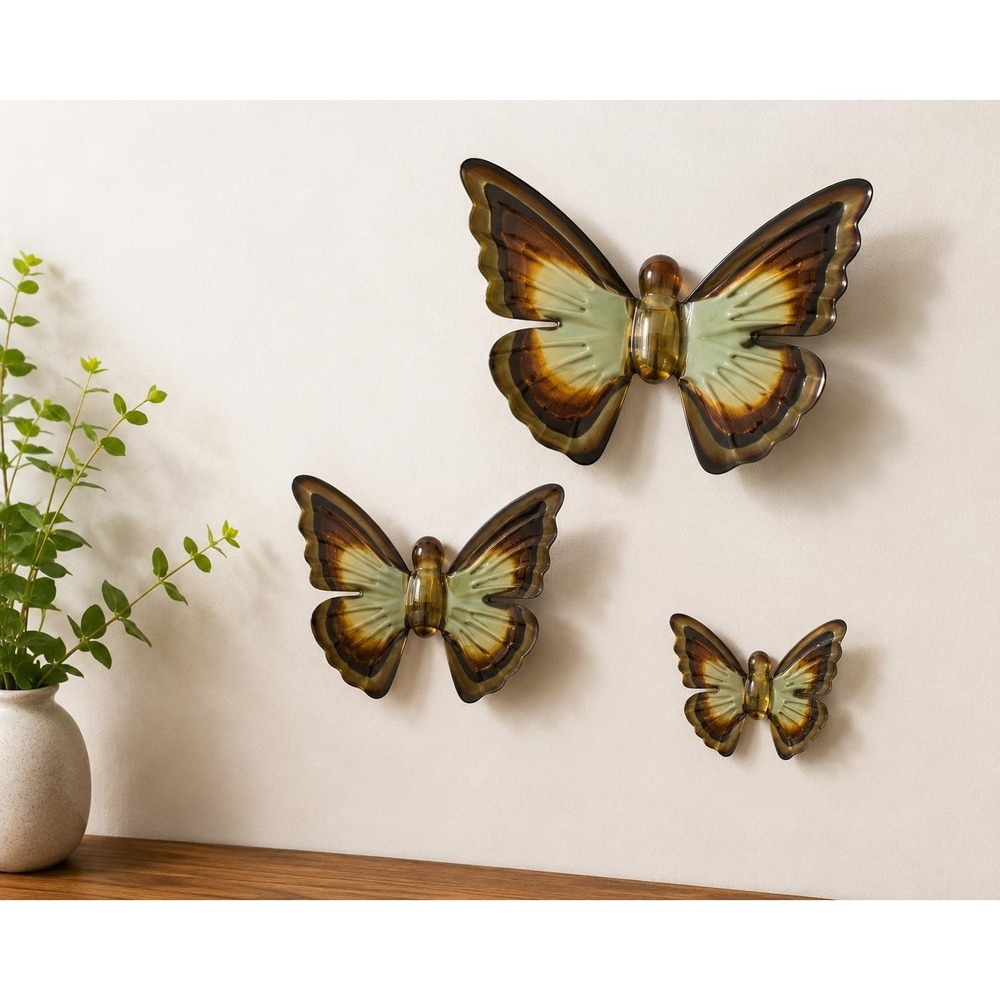VTG Brass Butterfly Wall Decor Set of 3 Mid Century Modern Flying Butterflies
